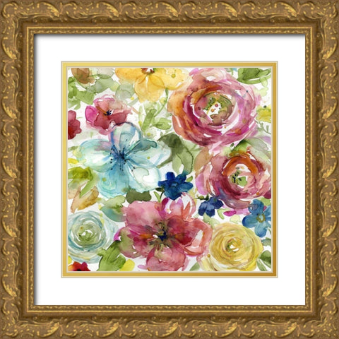 HAZ05 Assorted Bouquet Gold Ornate Wood Framed Art Print with Double Matting by Franklin, Elizabeth