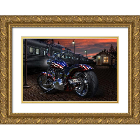 Custom Bike Sunrise Gold Ornate Wood Framed Art Print with Double Matting by Flint, Helen