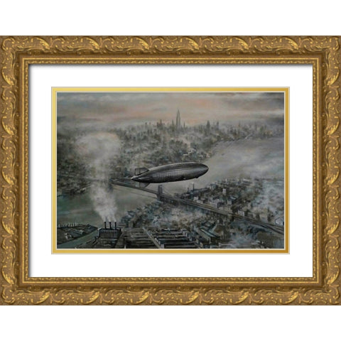 Zeppelin Gold Ornate Wood Framed Art Print with Double Matting by Gipe, L.