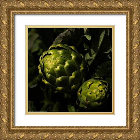 Green Artichokes Gold Ornate Wood Framed Art Print with Double Matting by Linden, Sally