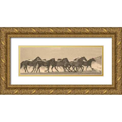 Horse Parade Gold Ornate Wood Framed Art Print with Double Matting by Linden, Sally