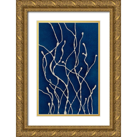 Blue Ferns Gold Ornate Wood Framed Art Print with Double Matting by Van, Laura