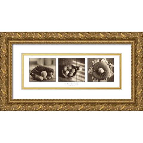 Tradition Triptych W Border Gold Ornate Wood Framed Art Print with Double Matting by Messer, Judy B.