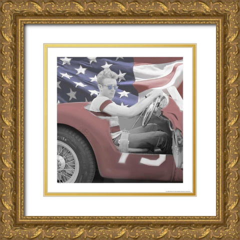 James Dean Flag Blue Sunglasses W Border Gold Ornate Wood Framed Art Print with Double Matting by Michaels, Jerry