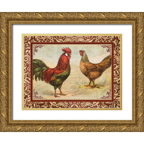Chicken 1 Gold Ornate Wood Framed Art Print with Double Matting by Nobleworks, Inc.