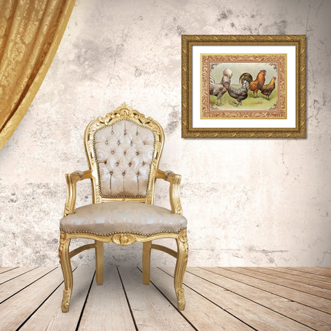 Chicken 3 Gold Ornate Wood Framed Art Print with Double Matting by Nobleworks, Inc.