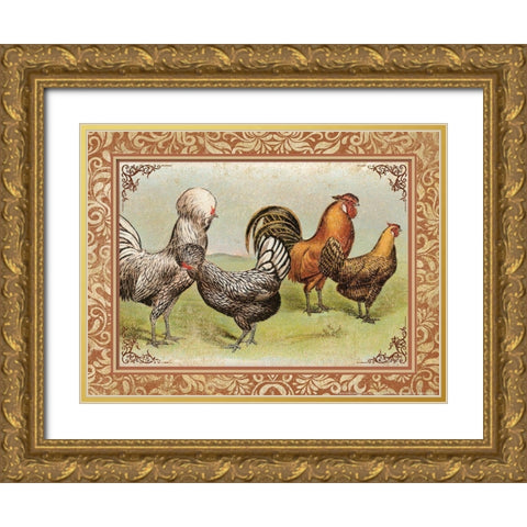 Chicken 3 Gold Ornate Wood Framed Art Print with Double Matting by Nobleworks, Inc.