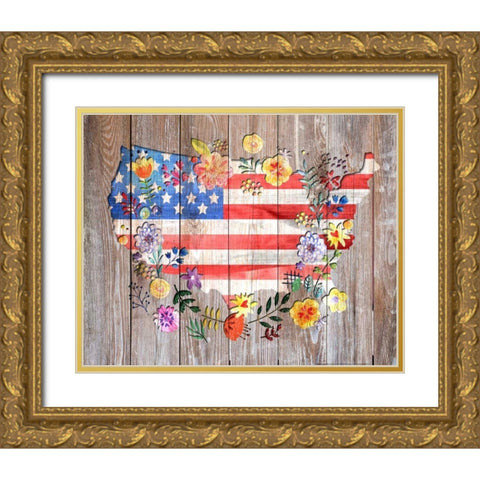 Flag 1 Gold Ornate Wood Framed Art Print with Double Matting by Nobleworks, Inc.
