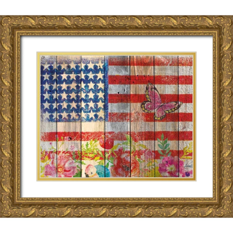 Flag 3 Gold Ornate Wood Framed Art Print with Double Matting by Nobleworks, Inc.