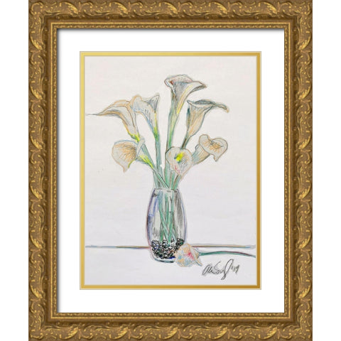 Vase W Lilys Gold Ornate Wood Framed Art Print with Double Matting by Segal, Alan