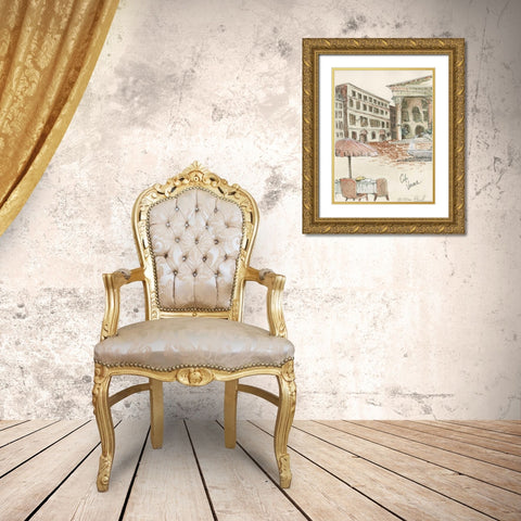 Cafe Verona Gold Ornate Wood Framed Art Print with Double Matting by Paul, Alan