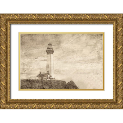 Lighthouse Sepia Gold Ornate Wood Framed Art Print with Double Matting by Segal, Alan