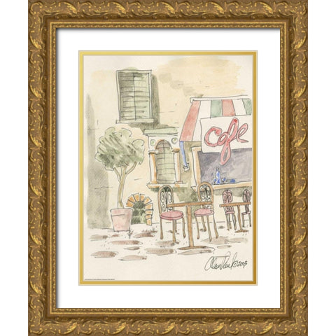 Sidewalk Cafe Gold Ornate Wood Framed Art Print with Double Matting by Paul, Alan
