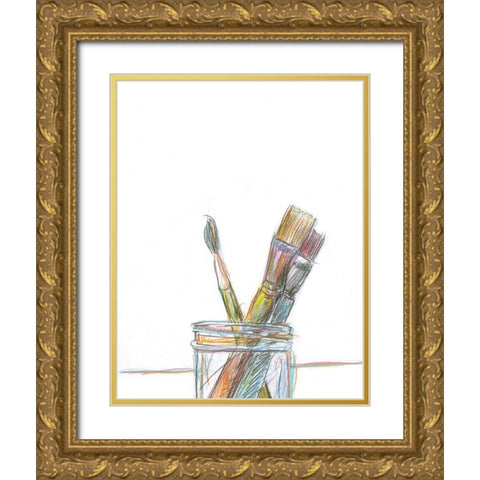 Brushes Gold Ornate Wood Framed Art Print with Double Matting by Segal, Alan