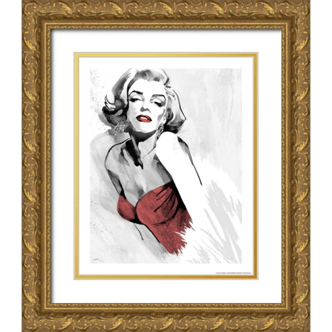 Marilyns Pose Red Dress Gold Ornate Wood Framed Art Print with Double Matting by Rahim, Ellie