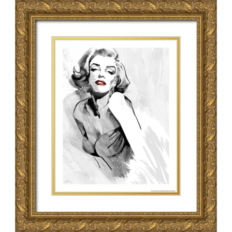 Marilyns Pose Red Lips Gold Ornate Wood Framed Art Print with Double Matting by Rahim, Ellie