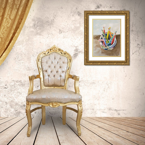 Pencils Gold Ornate Wood Framed Art Print with Double Matting by Segal, Alan