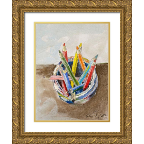 Pencils Gold Ornate Wood Framed Art Print with Double Matting by Segal, Alan