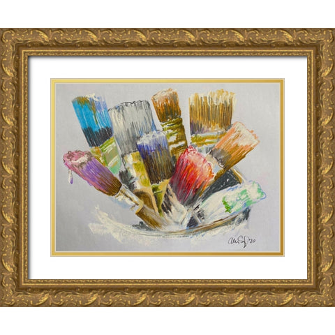 Brushes Gold Ornate Wood Framed Art Print with Double Matting by Segal, Alan