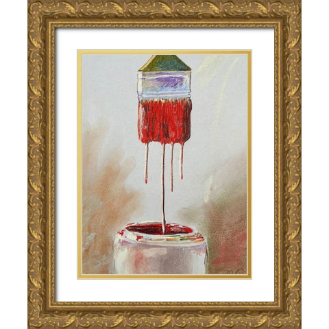 Red Drips Gold Ornate Wood Framed Art Print with Double Matting by Segal, Alan