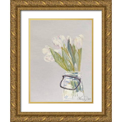 White Tulips Gold Ornate Wood Framed Art Print with Double Matting by Segal, Alan