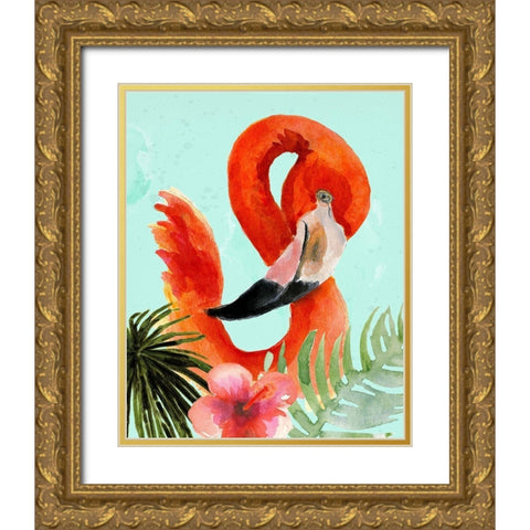 Flamingo Gold Ornate Wood Framed Art Print with Double Matting by Sokal, Patti