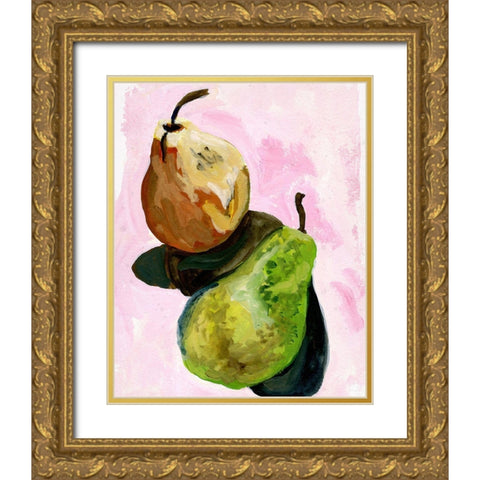 Pair Of Pears Gold Ornate Wood Framed Art Print with Double Matting by Sokal, Patti