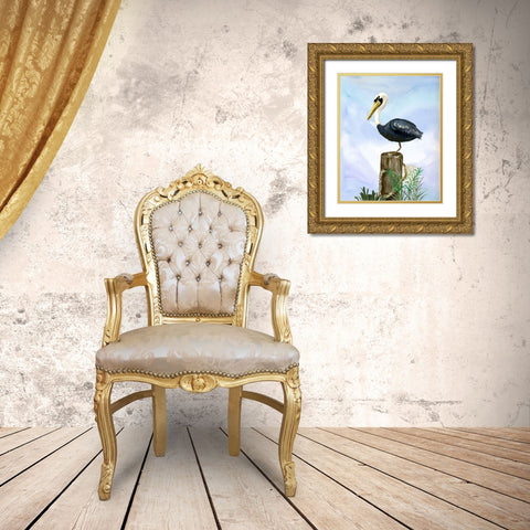 Pelican Gold Ornate Wood Framed Art Print with Double Matting by Sokal, Patti