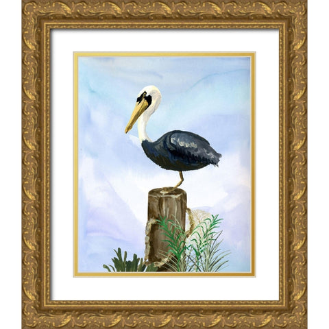 Pelican Gold Ornate Wood Framed Art Print with Double Matting by Sokal, Patti