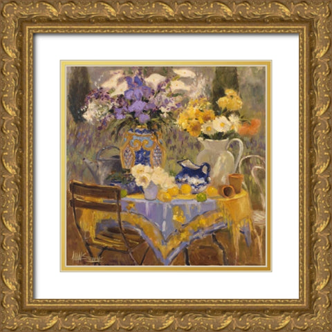 Garden Table Gold Ornate Wood Framed Art Print with Double Matting by Stevens, Allayn