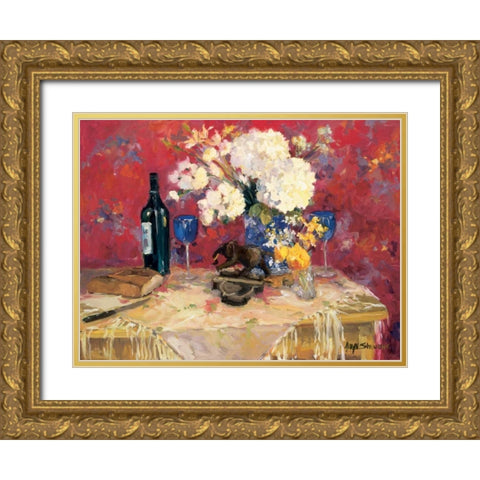 White Bouquet Gold Ornate Wood Framed Art Print with Double Matting by Stevens, Allayn