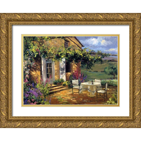 Sunlit Terrace Gold Ornate Wood Framed Art Print with Double Matting by Stevens, Allayn