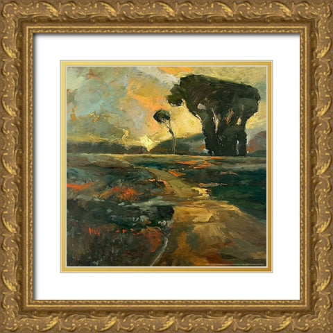 Safari Road Gold Ornate Wood Framed Art Print with Double Matting by Stevens, Allayn