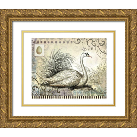 Swan Gold Ornate Wood Framed Art Print with Double Matting by Eisner, Viv