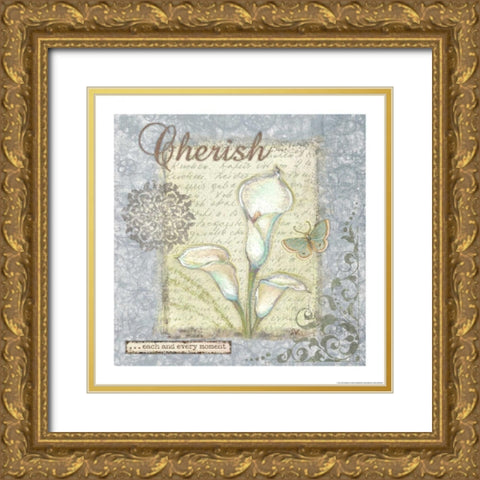 Word 2 Cherish Gold Ornate Wood Framed Art Print with Double Matting by Eisner, Viv