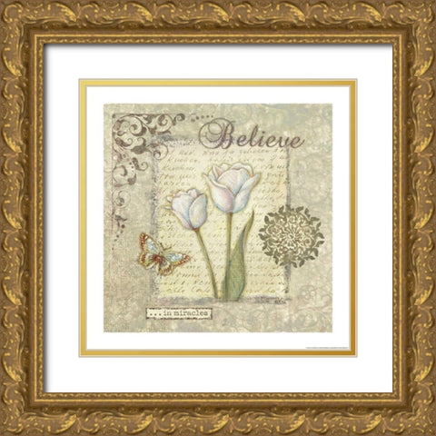 Word 3 Believe Gold Ornate Wood Framed Art Print with Double Matting by Eisner, Viv
