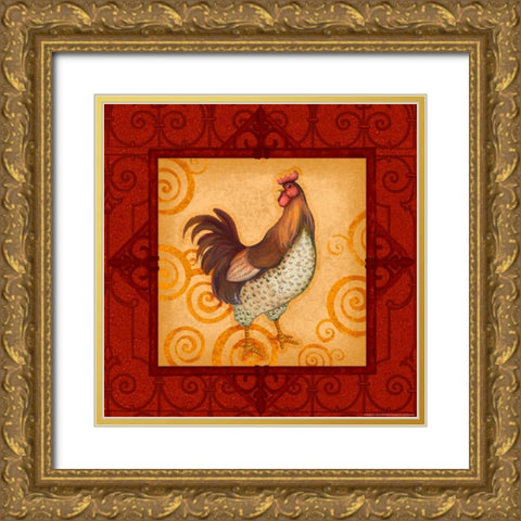 Rooster 4 Gold Ornate Wood Framed Art Print with Double Matting by Eisner, Viv