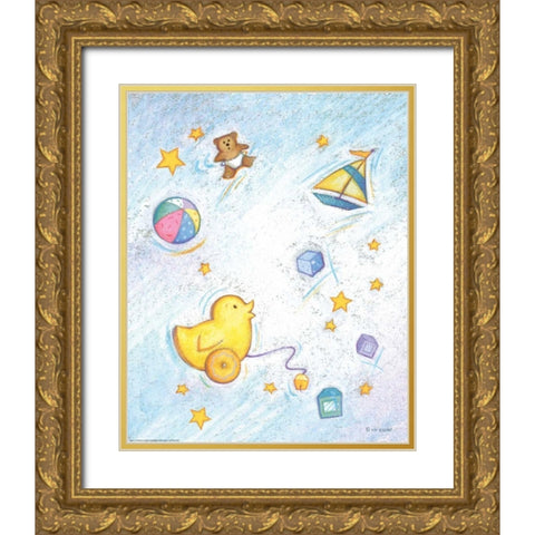 Nursery 2 Chick Gold Ornate Wood Framed Art Print with Double Matting by Eisner, Viv