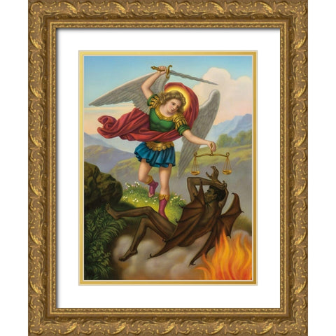 HL. MICHAEL Gold Ornate Wood Framed Art Print with Double Matting by Anonymous