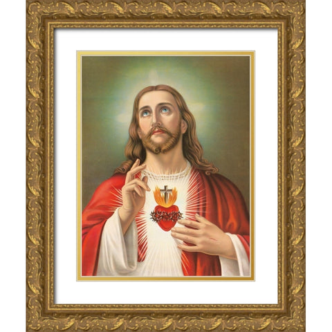 HL. HERZ JESU Gold Ornate Wood Framed Art Print with Double Matting by Anonymous