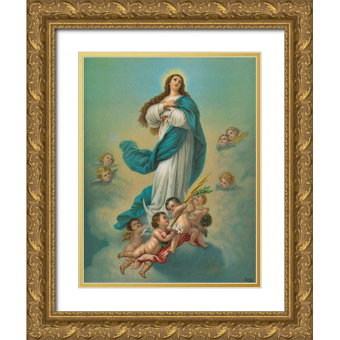 MADONNA MIT ENGELN Gold Ornate Wood Framed Art Print with Double Matting by Anonymous