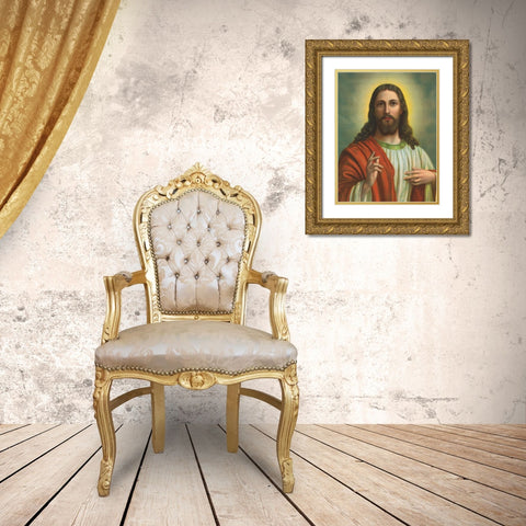 JESUS Gold Ornate Wood Framed Art Print with Double Matting by Anonymous