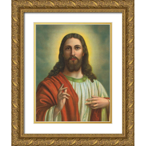 JESUS Gold Ornate Wood Framed Art Print with Double Matting by Anonymous