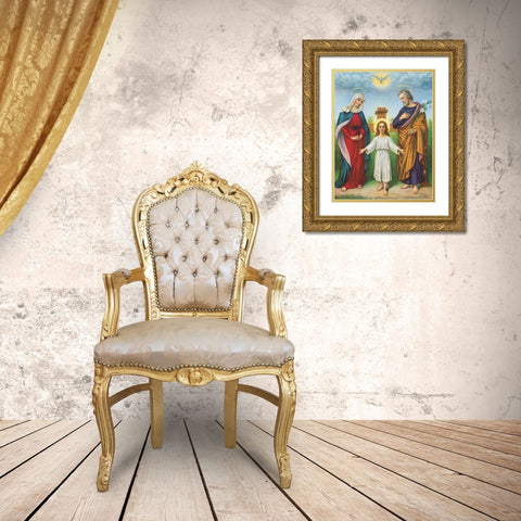 JESUS, MARIA, JOSEPH Gold Ornate Wood Framed Art Print with Double Matting by Anonymous