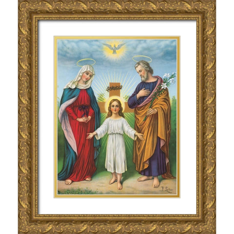 JESUS, MARIA, JOSEPH Gold Ornate Wood Framed Art Print with Double Matting by Anonymous