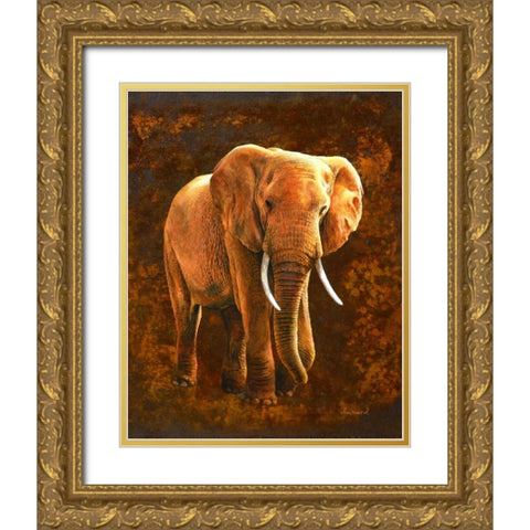 Elephant 01 Gold Ornate Wood Framed Art Print with Double Matting by Chamard, Jean-Marc