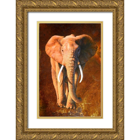 Elephant 02 Gold Ornate Wood Framed Art Print with Double Matting by Chamard, Jean-Marc