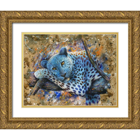 Leopard Gold Ornate Wood Framed Art Print with Double Matting by Chamard, Jean-Marc
