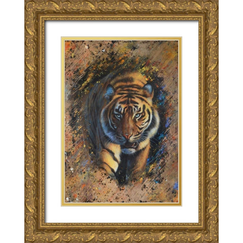 Tiger Gold Ornate Wood Framed Art Print with Double Matting by Chamard, Jean-Marc