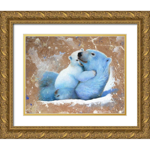 Polar bear with cub 02 Gold Ornate Wood Framed Art Print with Double Matting by Chamard, Jean-Marc